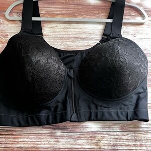 Shape Curvy Wireless Body Shaping Front-Zip Lace High-Support Bra - Black 3X